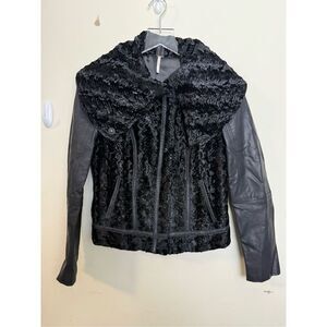 Free People Fancy Lady Day Velvet Faux Leather Motorcycle Jacket Sz XS